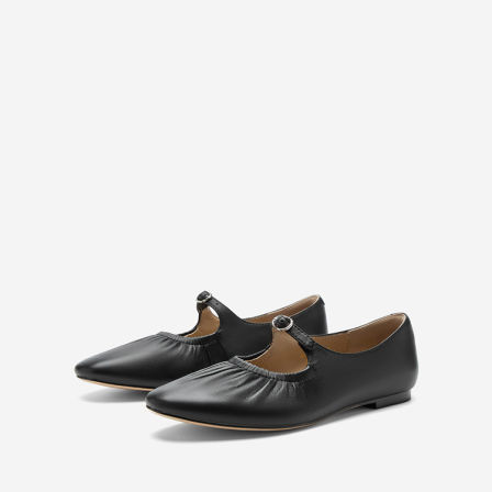 Nine West/玖熙方头玛丽珍鞋女平底芭蕾风真浅口皮单鞋软底奶奶鞋