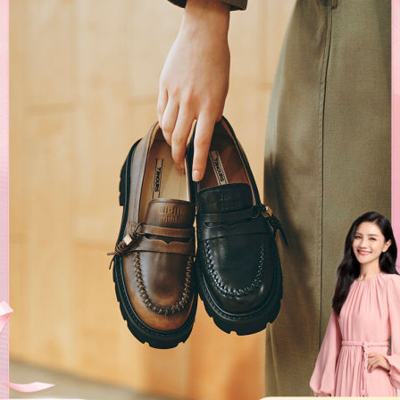 【胡可推荐】73hours春夏新款黑松露植鞣牛皮擦色英伦风乐福鞋