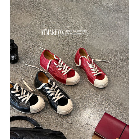 吕小布 | 意大利A级打蜡马皮板鞋圆头减龄做旧内增高休闲饼干鞋女