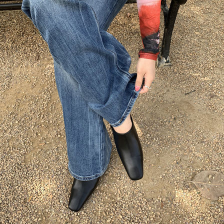 粒U2026年春季新款高级感方头懒人穆勒鞋女厚底内增高包头半拖鞋