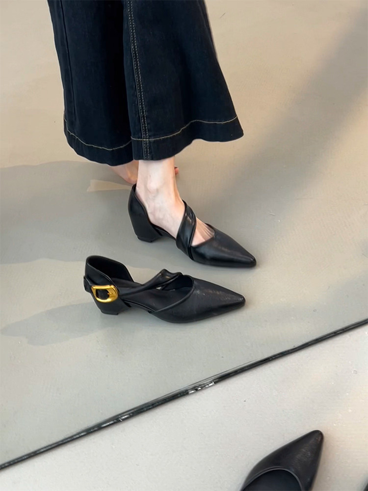 羊皮版~时尚感通勤文艺小众复古玛丽珍鞋女温婉气质中空显瘦单鞋主图