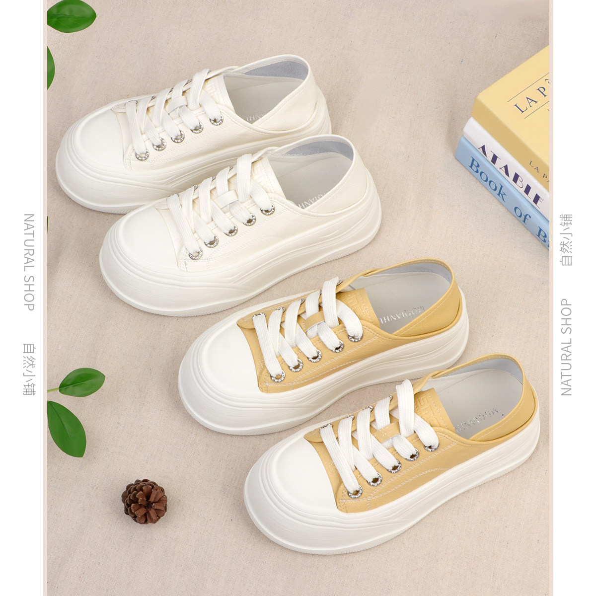 自然小铺 2026春季新款超轻超软可踩后跟两穿小白鞋牛皮真皮鞋子主图