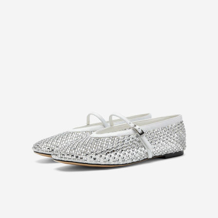 Nine West/玖熙满钻玛丽珍鞋女一字扣带平底单鞋银色编织亮片女鞋