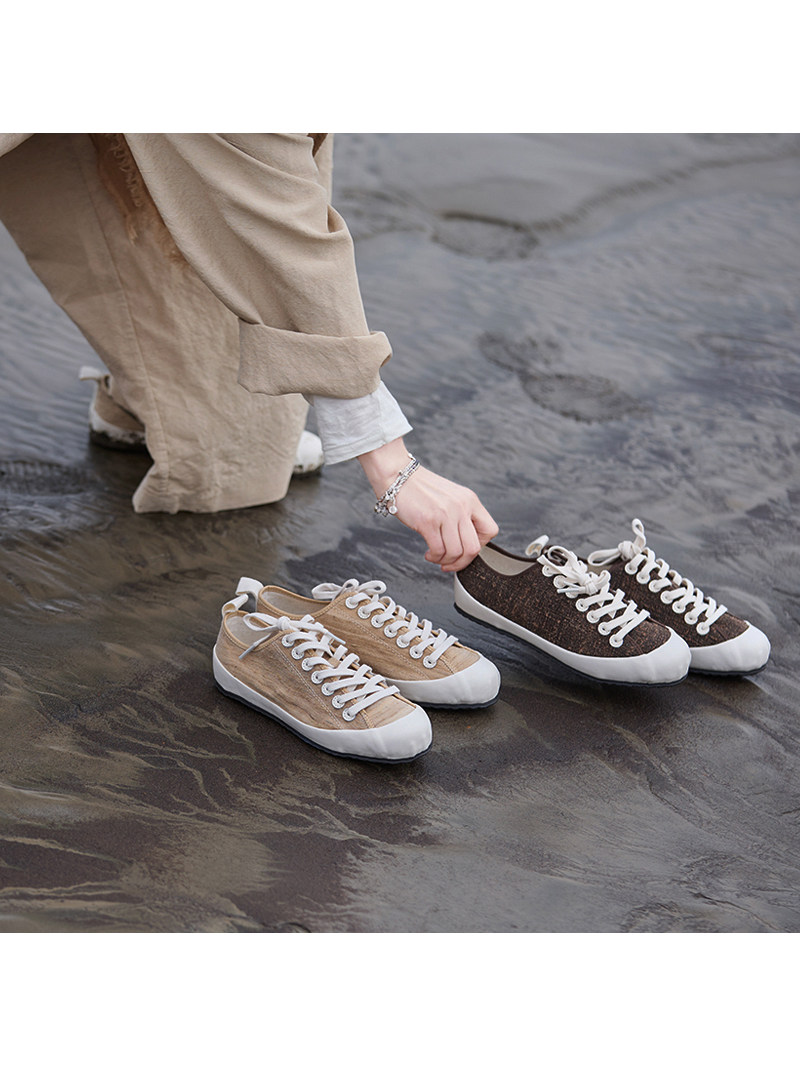 壹旧原著四季款双色香云纱柞蚕丝低帮画家硫化鞋6888-27/-28主图