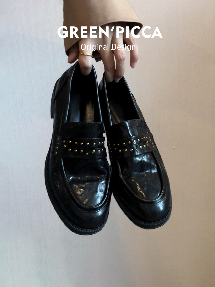 真皮~复古乐福鞋女2026春季新款黑色百搭粗跟单鞋厚底英伦小皮鞋主图