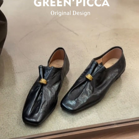 真皮版~复古褶皱乐福鞋女春季粗跟单鞋一脚蹬通勤百搭英伦小皮鞋