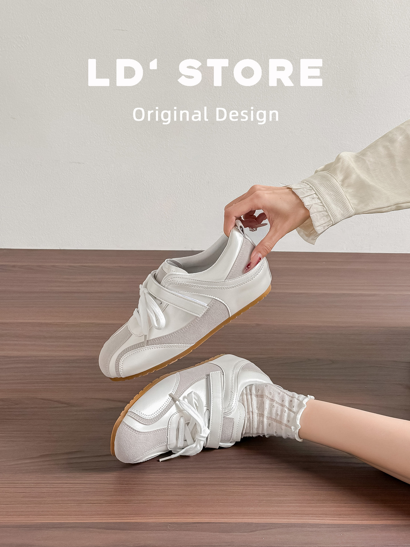 真皮~练习生内增高芭蕾德训鞋女春魔术贴小白鞋休闲玛丽珍运动鞋主图