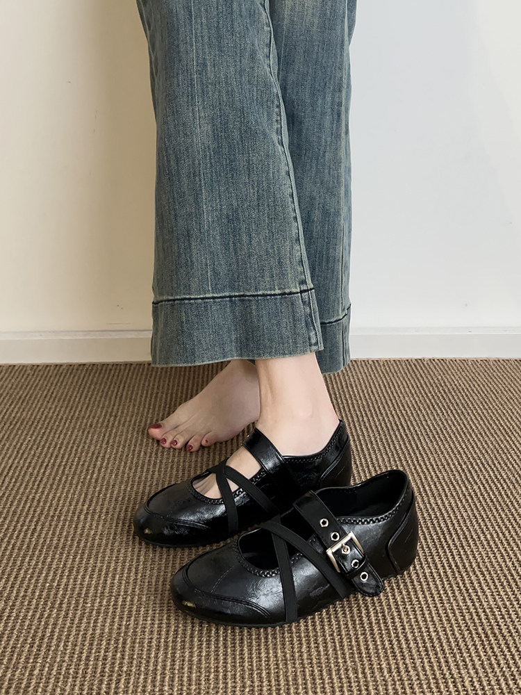 复古内增高浅口黑色漆皮玛丽珍女鞋2026新款百搭圆头女士单鞋主图