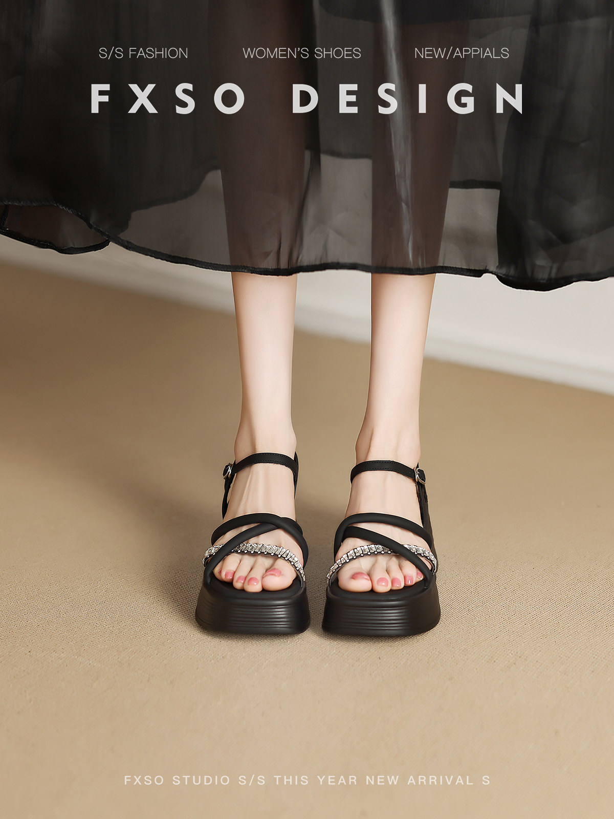 真皮【方巷大叔】罗马凉鞋女2026夏季新款小个子水钻厚底增高鞋子主图