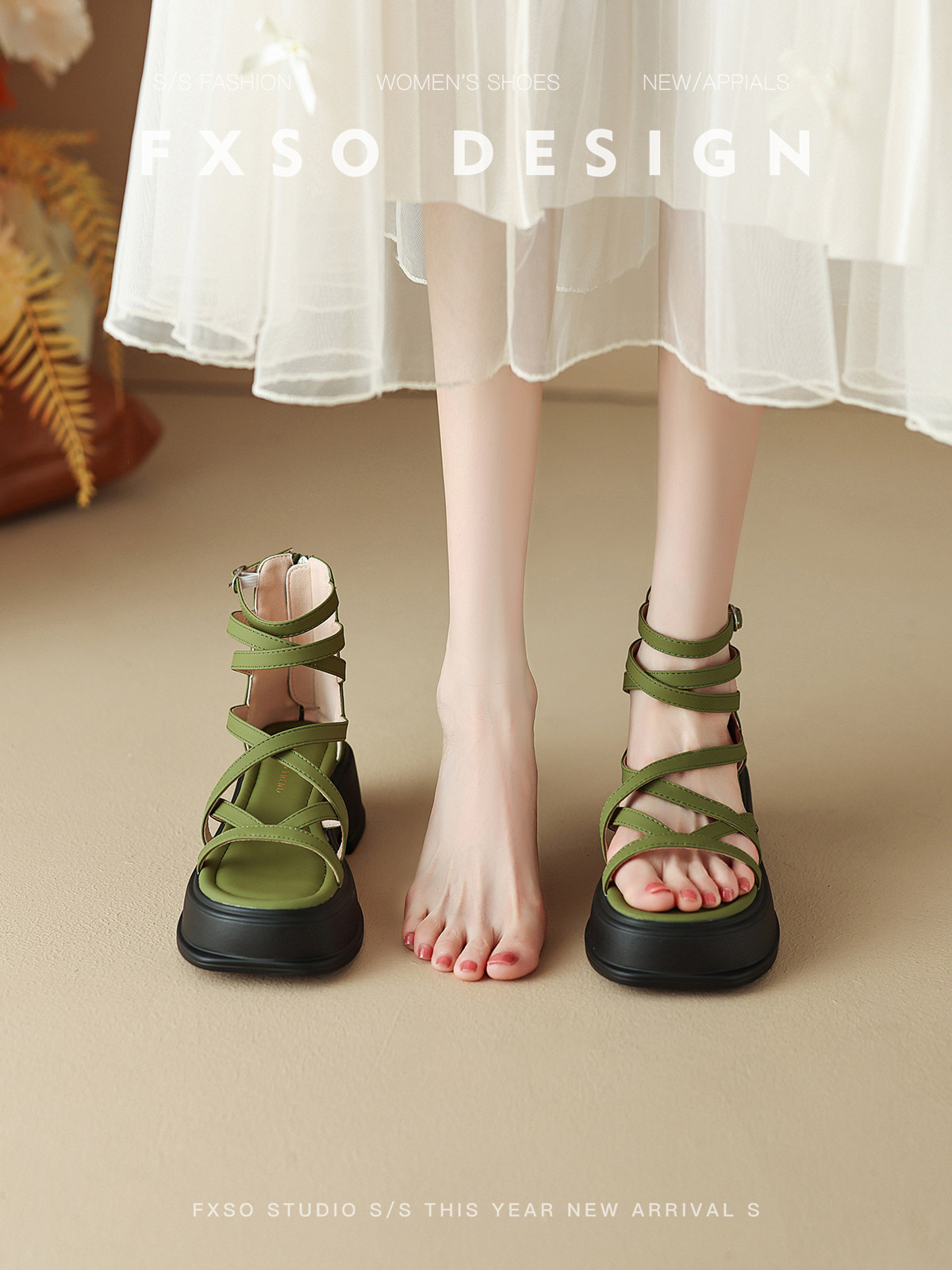 真皮【方巷大叔】2026春季新款罗马凉鞋厚底高帮外出绑带凉鞋女款主图