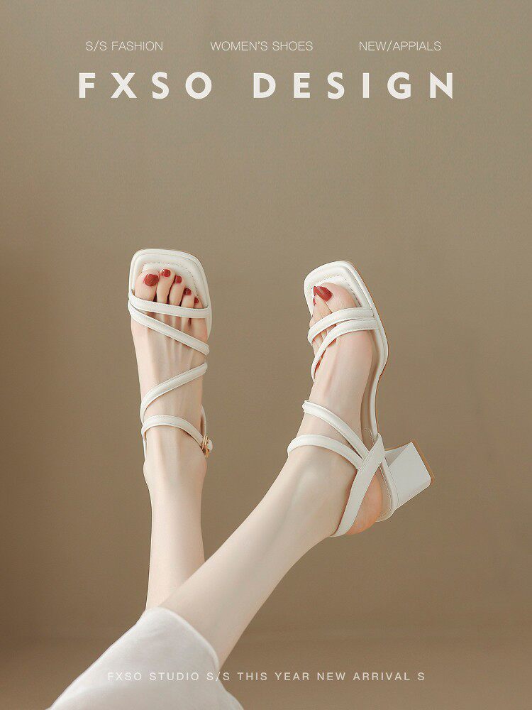 羊皮【方巷大叔】2026春季新款凉鞋粗跟法式优雅一字扣高跟凉鞋女主图