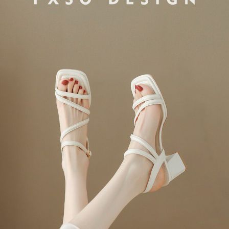 羊皮【方巷大叔】2026春季新款凉鞋粗跟法式优雅一字扣高跟凉鞋女