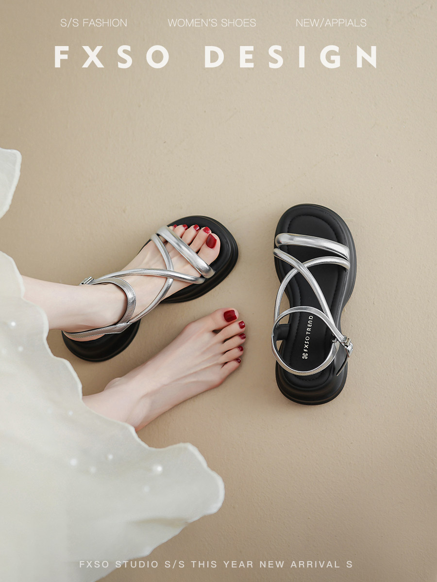 真皮【方巷大叔】罗马凉鞋女2026夏季新款厚底增高软底沙滩鞋子主图