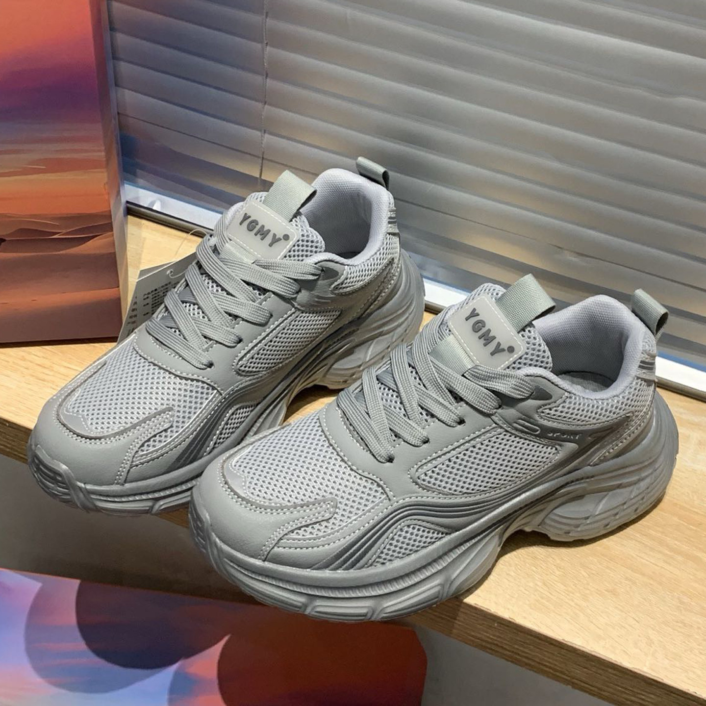 情侣款春夏厚底老爹鞋女网面透气休闲鞋超轻跑步百搭显脚小运动鞋主图