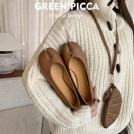 真皮~平底分趾鞋女春季新款芭蕾单鞋小众棕色复古猪蹄鞋玛丽珍鞋