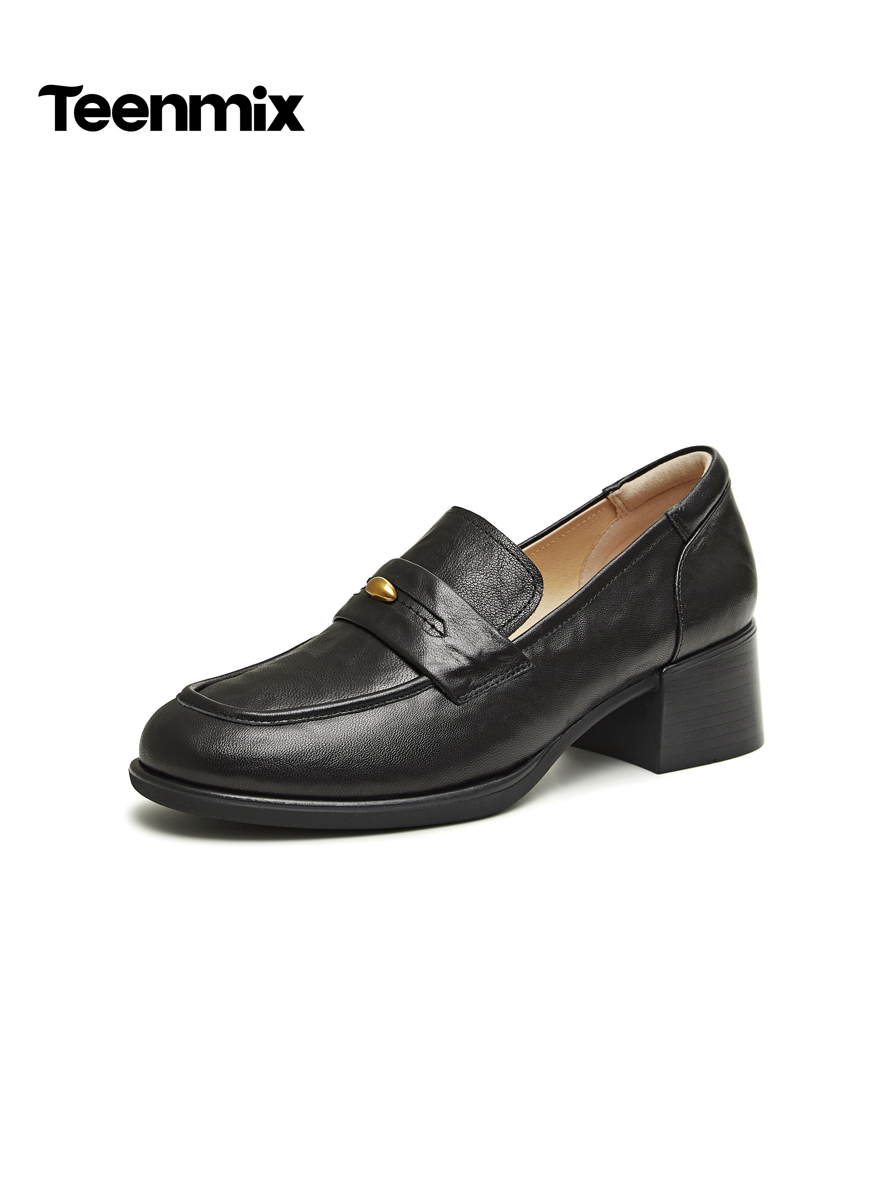 天美意粗跟厚底增高英伦乐福鞋复古单鞋女高跟小皮鞋2026春季新款主图