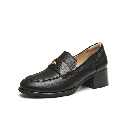 天美意粗跟厚底增高英伦乐福鞋复古单鞋女高跟小皮鞋2026春季新款