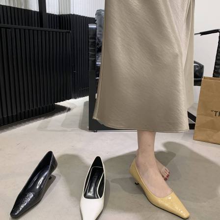 新款小猫跟不累脚高跟鞋漆皮女气质简约职业通勤方头浅口单鞋细跟