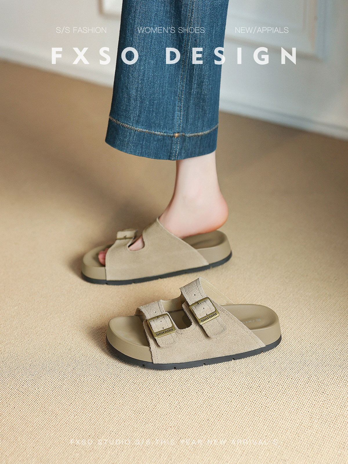 真皮【方巷大叔】2026春季新款一字拖软底厚底外穿复古风凉拖女款主图