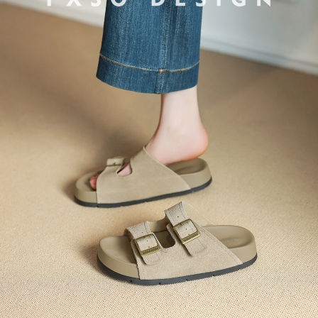 真皮【方巷大叔】2026春季新款一字拖软底厚底外穿复古风凉拖女款