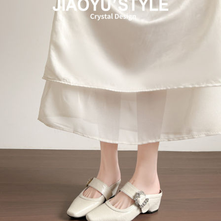 真皮~骄屿方头穆勒包头半拖鞋女外穿2026新款懒人法式包头凉拖鞋