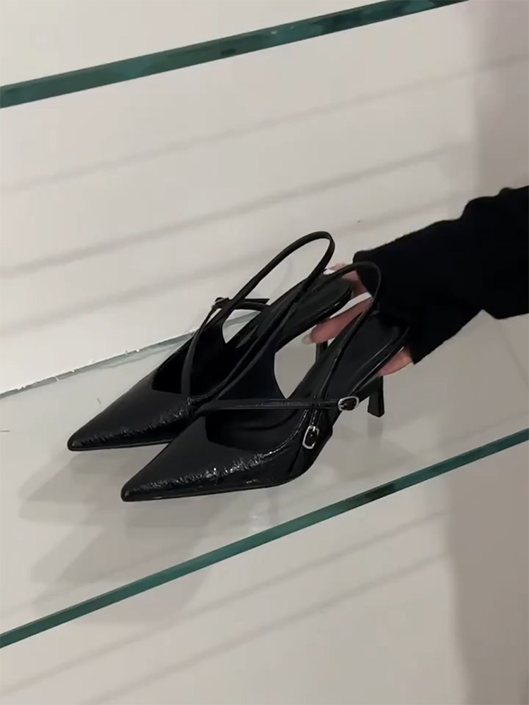 羊皮版~个性时髦复古显瘦百搭高跟鞋女法式真皮简约百搭包头凉鞋主图