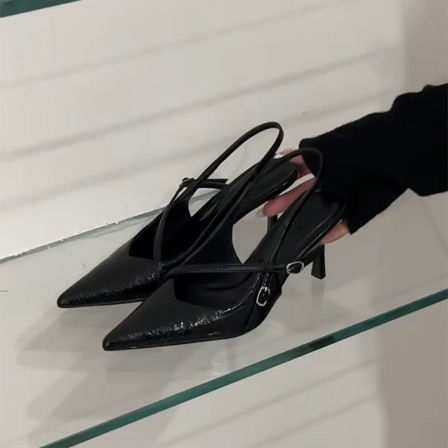 羊皮版~个性时髦复古显瘦百搭高跟鞋女法式真皮简约百搭包头凉鞋