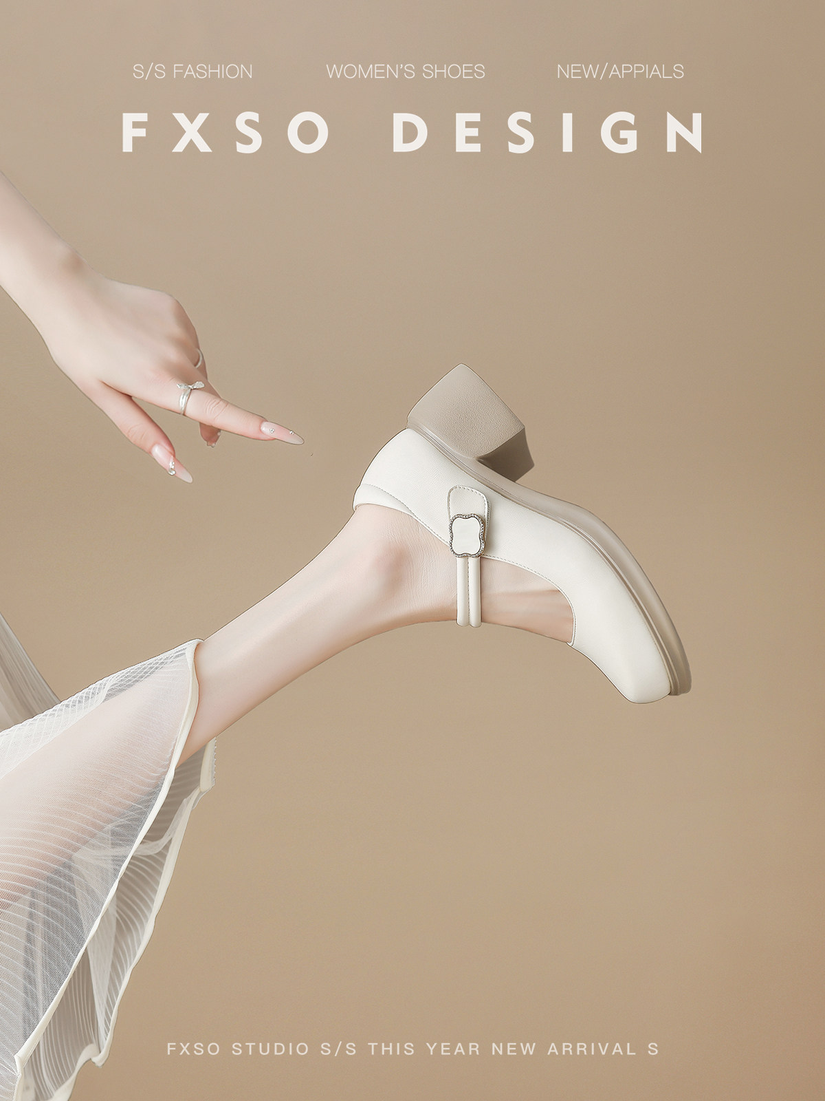 真皮款FXSO方巷大叔复古风浅口玛丽珍女鞋春季一字扣粗跟单鞋皮鞋主图