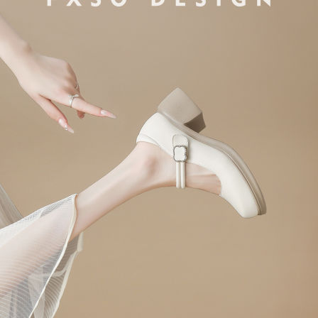 真皮款FXSO方巷大叔复古风浅口玛丽珍女鞋春季一字扣粗跟单鞋皮鞋