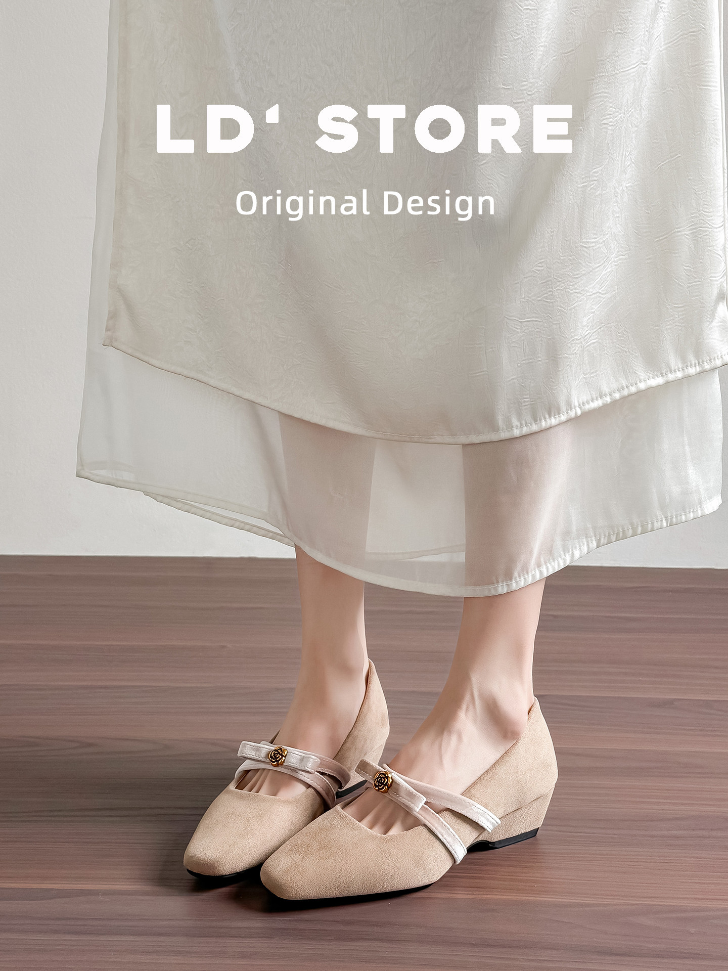 真皮~内增高山茶花玛丽珍鞋女2026新款通勤不累脚蝴蝶结坡跟单鞋主图