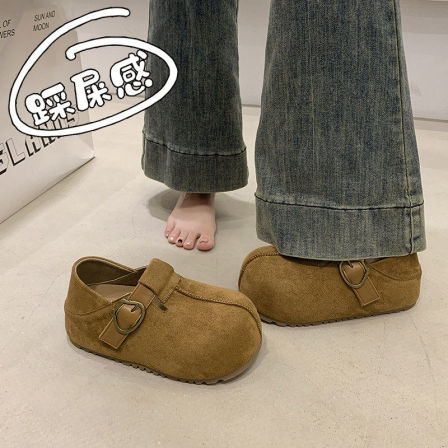 女鞋春季2026新款孕妇皮面复古时尚休闲丑萌厚底增高勃肯鞋女34码