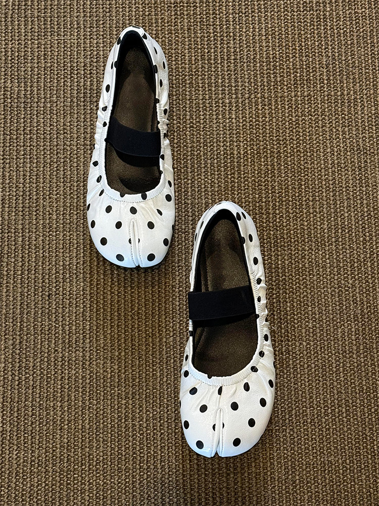 羊皮版~时尚感波点小众分趾鞋女一字带浅口圆头玛丽珍鞋低跟单鞋主图