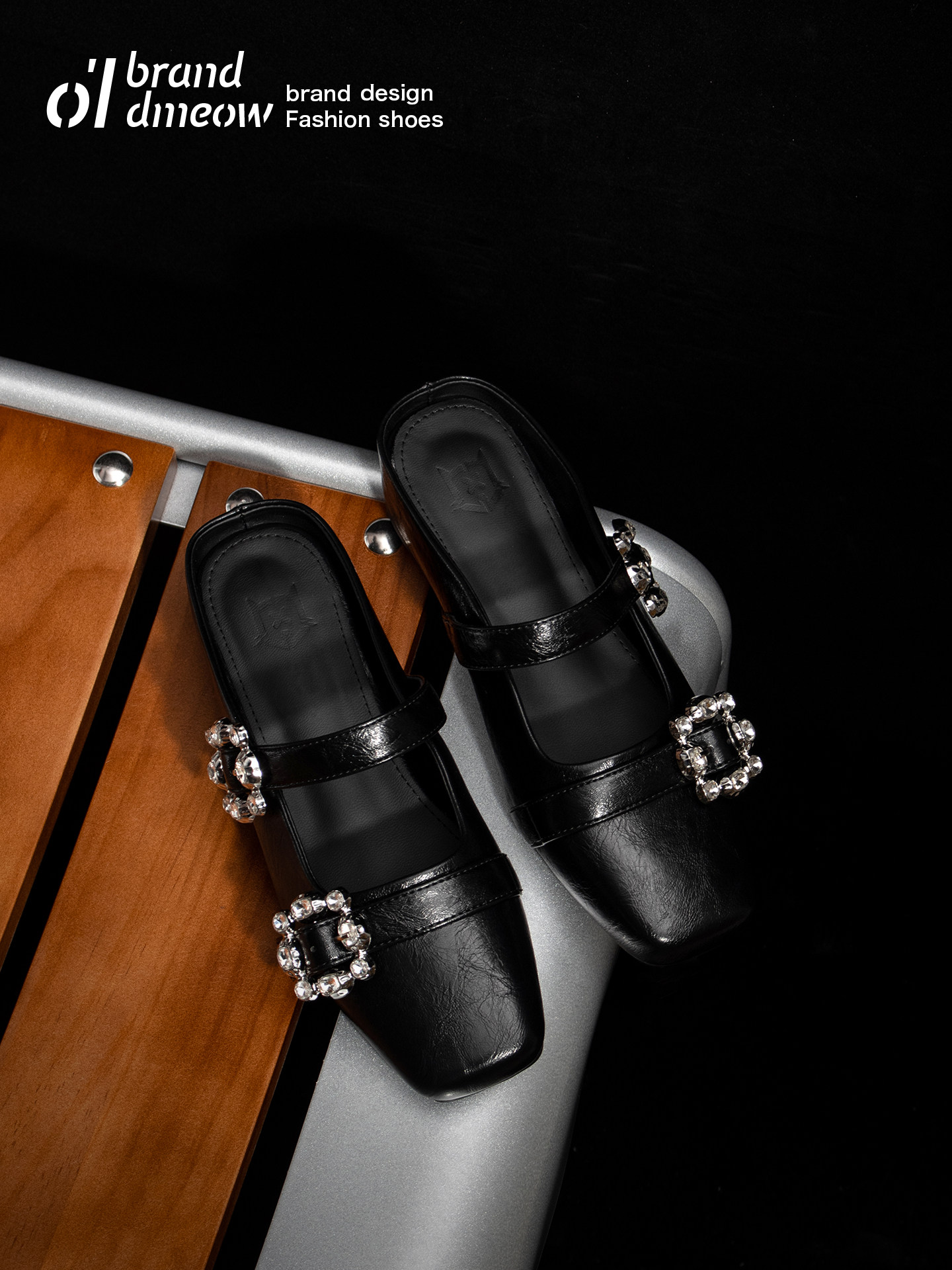 老喵的店 法式方头一字带玛丽珍单鞋女春夏新款软底水钻豆豆半拖主图