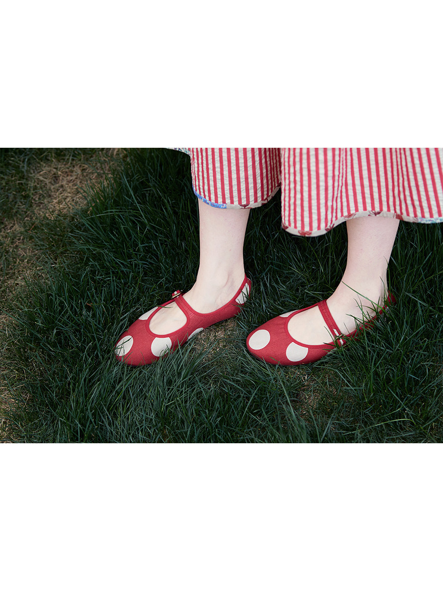 壹旧原著三季款草莓红真皮手工制波点女孩玛丽珍鞋60271-10主图