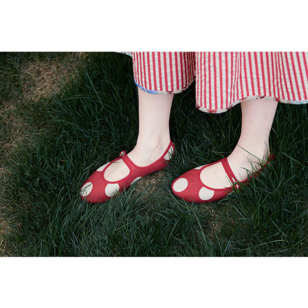 壹旧原著三季款草莓红真皮手工制波点女孩玛丽珍鞋60271-10