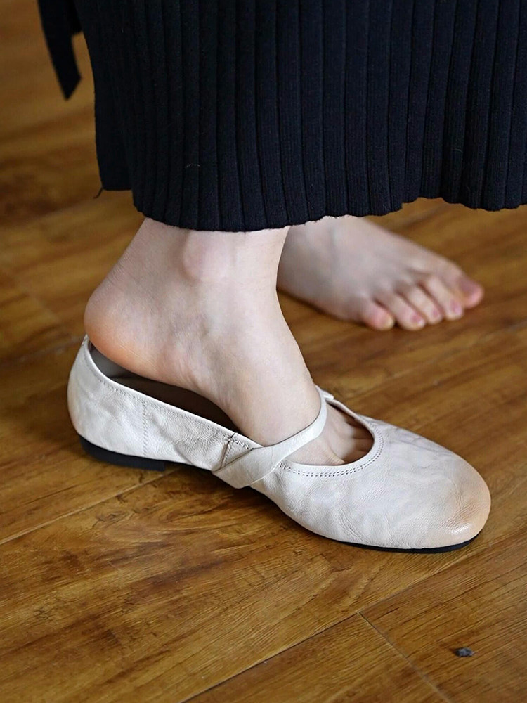 羊皮版~软皮舒适复古圆头平底玛丽珍鞋女一字带浅口文艺风小单鞋主图