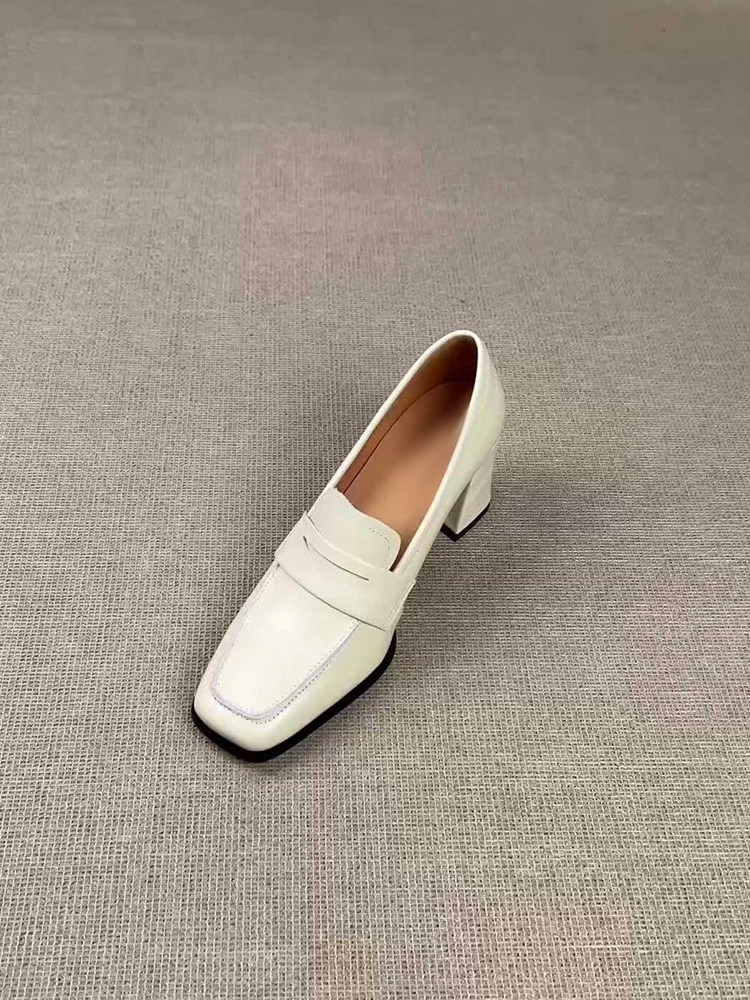 梨小七~法式英伦风方头粗跟乐福鞋女体制内一脚蹬通勤简约小皮鞋主图