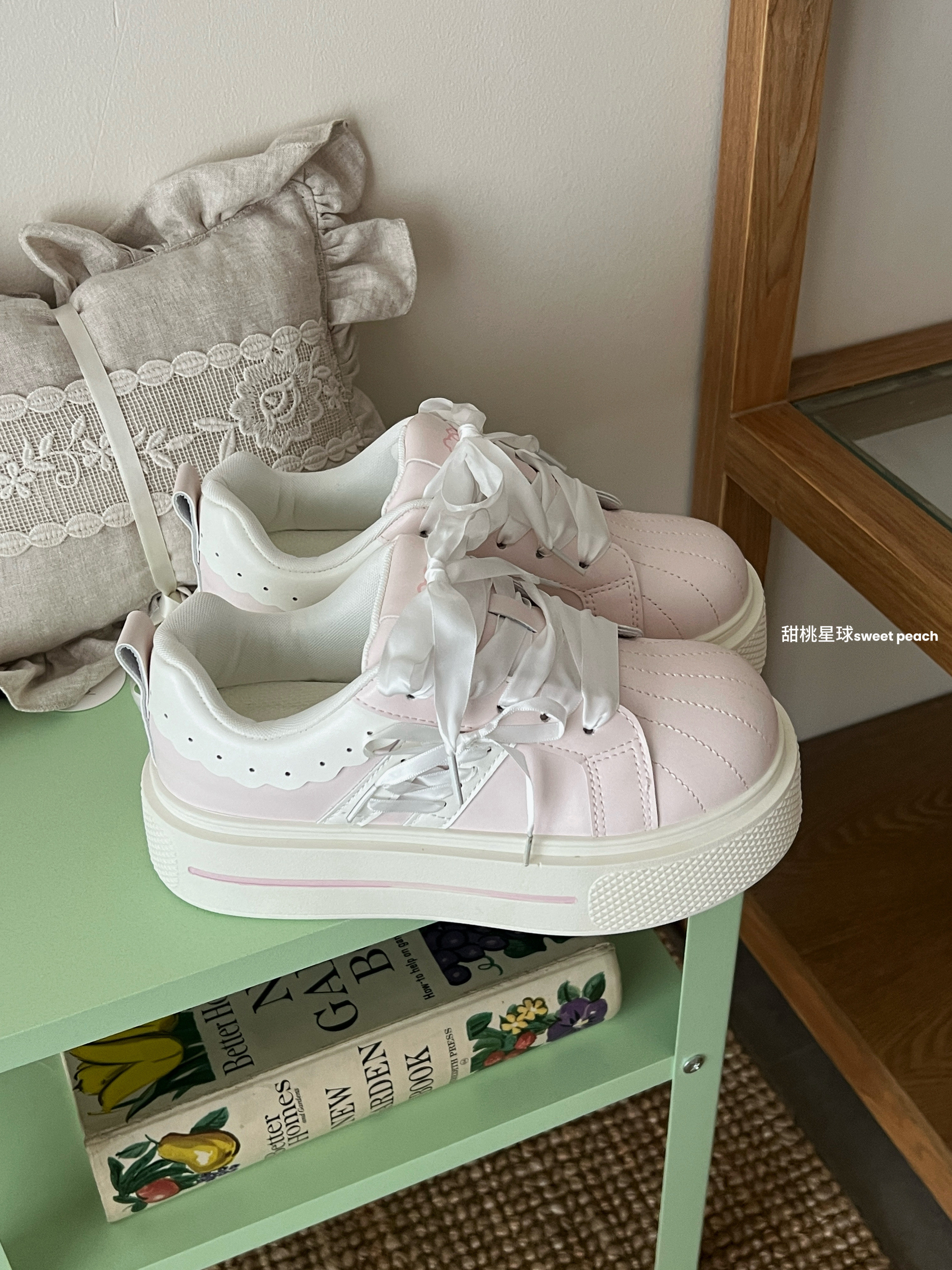 甜桃星球厚底面包鞋女款2026新款春季粉色板鞋运动休闲百搭小白鞋主图
