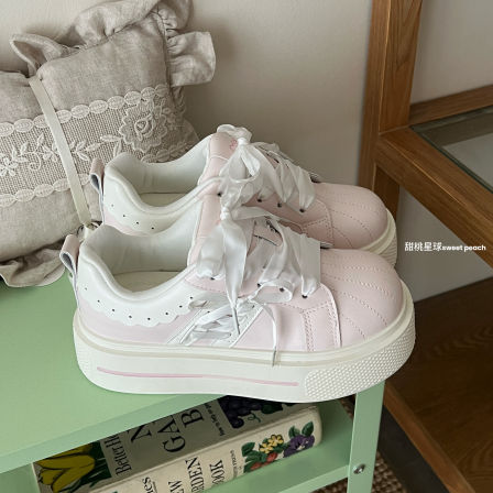 甜桃星球厚底面包鞋女款2026新款春季粉色板鞋运动休闲百搭小白鞋