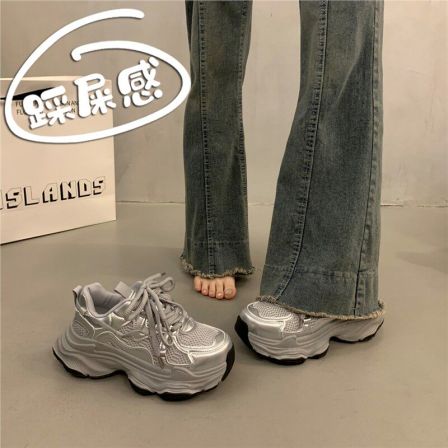 厚底银色老爹鞋女2026春季新款爆款百搭巨好看小个子增高运动女鞋