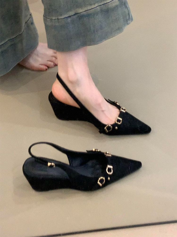 羊皮版~高级感绝美温柔复古时尚包头凉鞋女设计感金属外穿通勤鞋主图