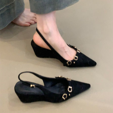 羊皮版~高级感绝美温柔复古时尚包头凉鞋女设计感金属外穿通勤鞋