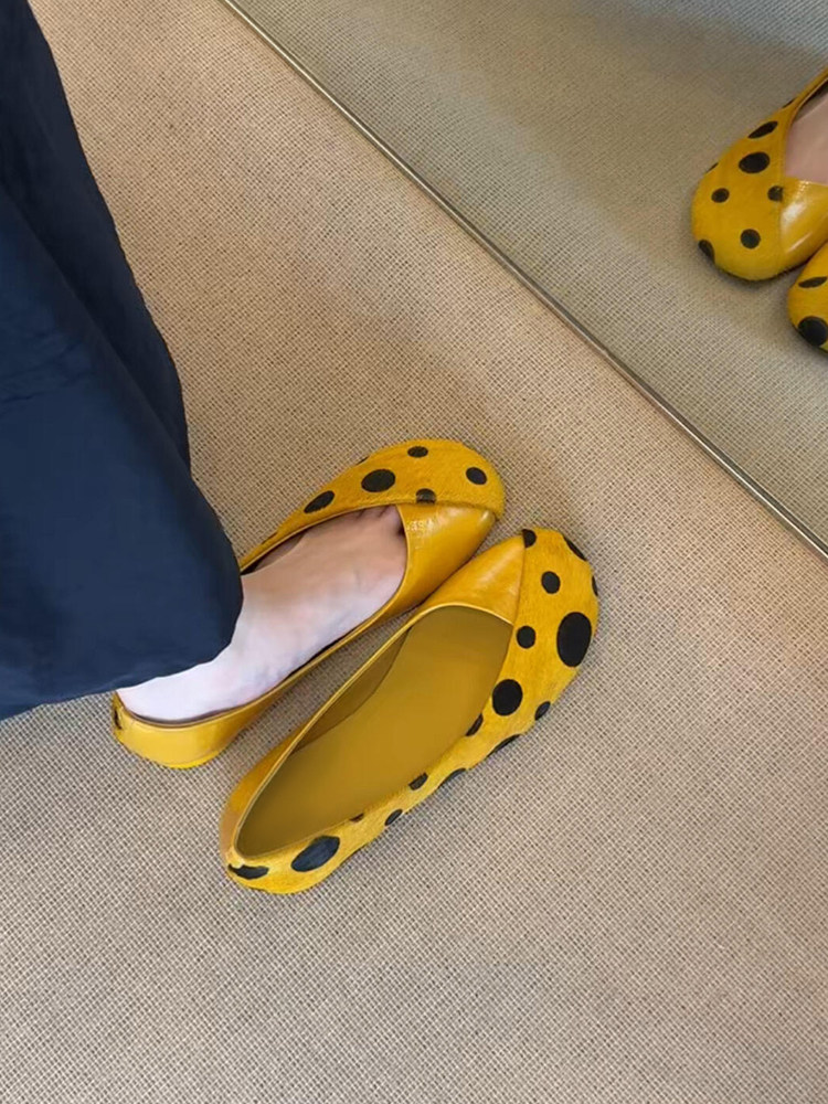 羊皮版~韩系甜美风优雅气质显瘦百搭玛丽珍鞋女小众拼接平底单鞋主图