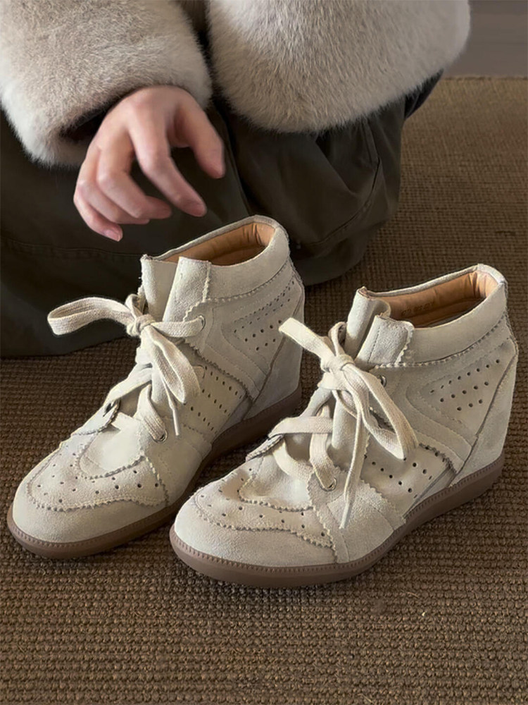 羊皮版~内增高磨砂皮小众重工高帮鞋女系带显瘦休闲鞋短筒马丁靴主图