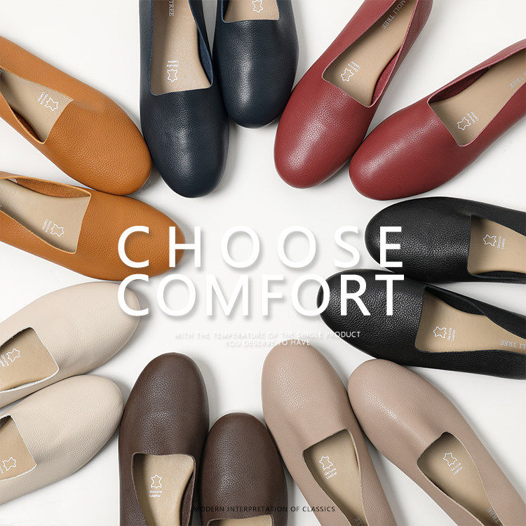 ED07065 舒适暴走摔纹小牛皮一脚蹬软底平跟单鞋乐福鞋豆豆鞋女主图