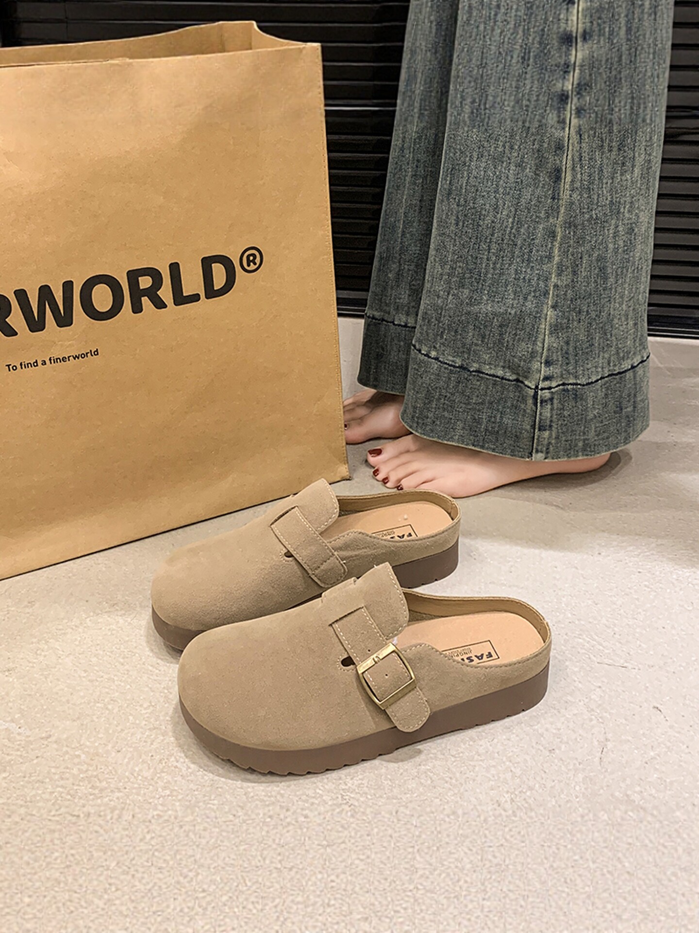 踩屎感真皮半拖勃肯鞋女款夏季外穿2026新款包头拖鞋一脚蹬凉拖鞋主图