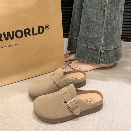 踩屎感真皮半拖勃肯鞋女款夏季外穿2026新款包头拖鞋一脚蹬凉拖鞋