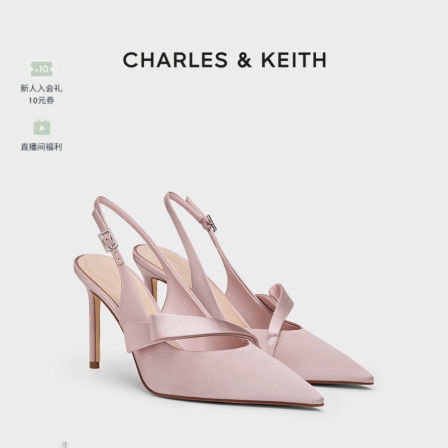 CHARLES&KEITH26夏新款CK1-60280506蝴蝶结缎面尖头高跟凉鞋婚鞋