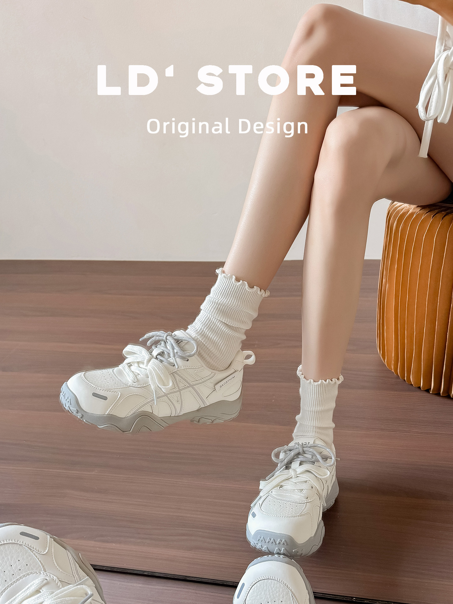 7CM内增高~真皮芭蕾德训鞋女2026春新款厚底休闲运动鞋复古阿甘鞋主图