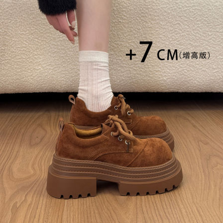 甜酷小个子松糕厚底系带小皮鞋女2026春季新款百搭复古英伦风单鞋